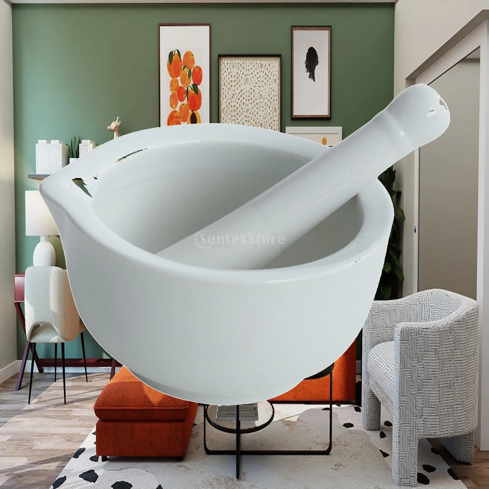 Bowl Porcelain Mortar and Pestle Practical Wear Resistant Manual Tool Home Jar for Vegetables Cereal Rice