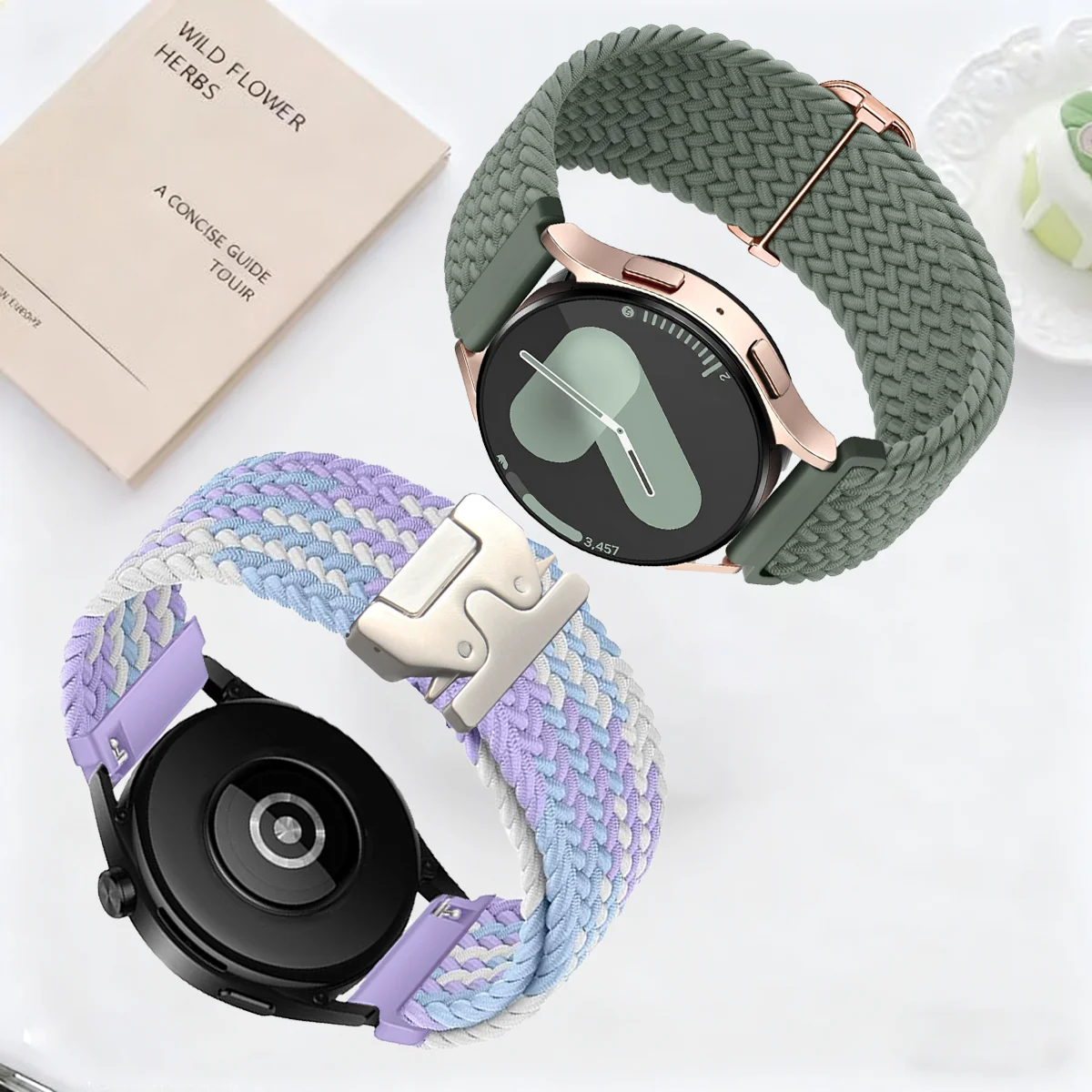 2Pcs 18/20/22 Braided Elastic Loop for Samsung Watch765 Parachute strap for Huawei watch GT6/Garmin Vivoactive 5/Amazfit Watch