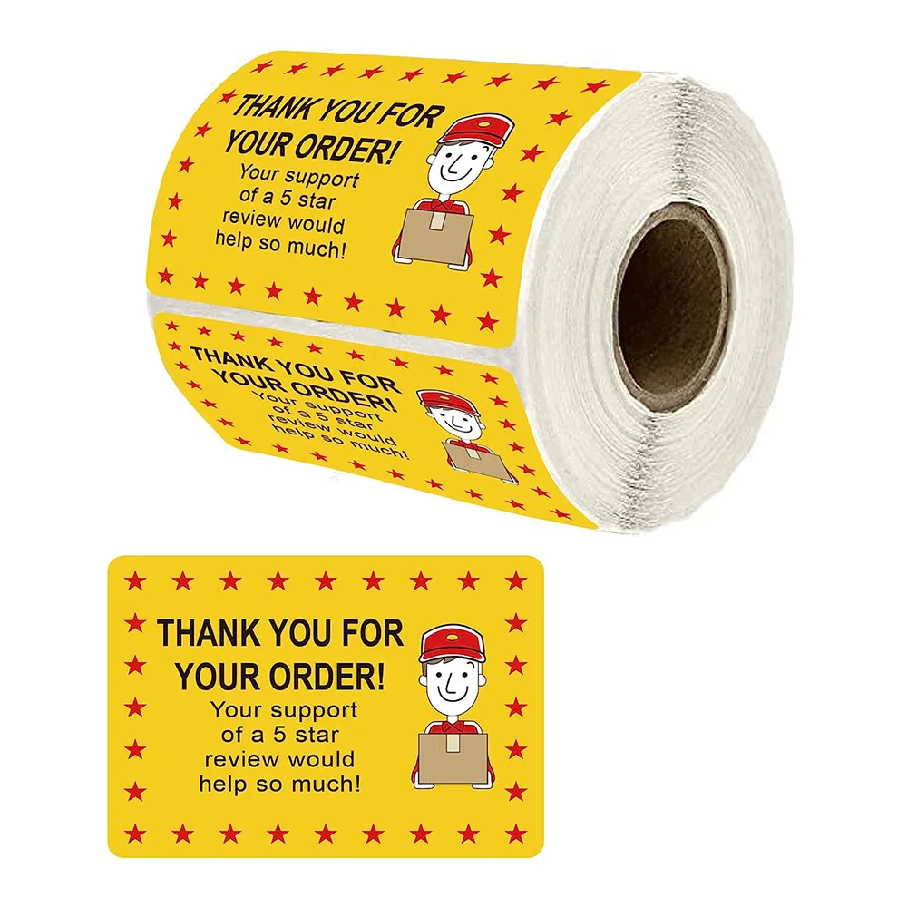 250 Pcs 5 Star Review Delivery Labels Thank You for Your Order Stickers 2 x 3 Inch - Freshness Labels Stickers for Food Package