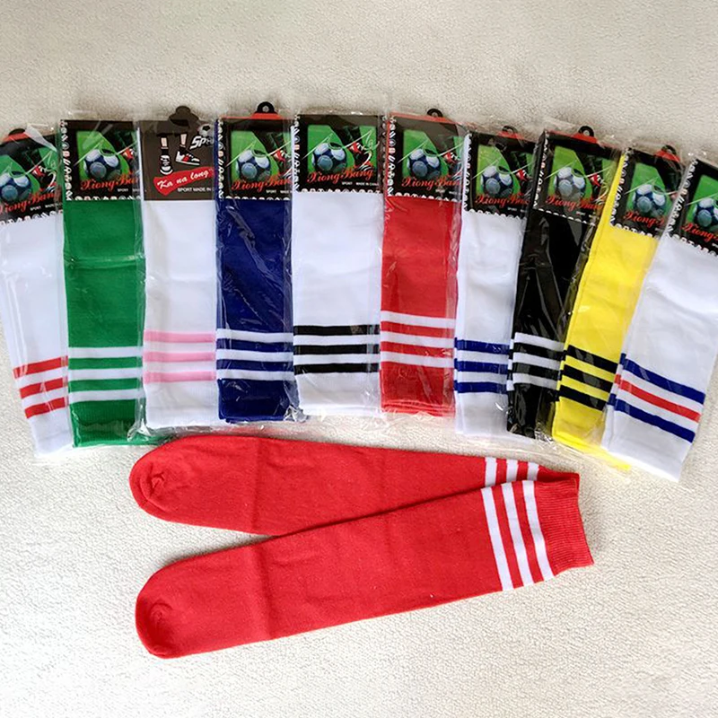 1 Pair Solid Striped Heelless Knee-High Football Socks Kids Legging Stocking Soccer Baseball Dance Cheerleading Sports