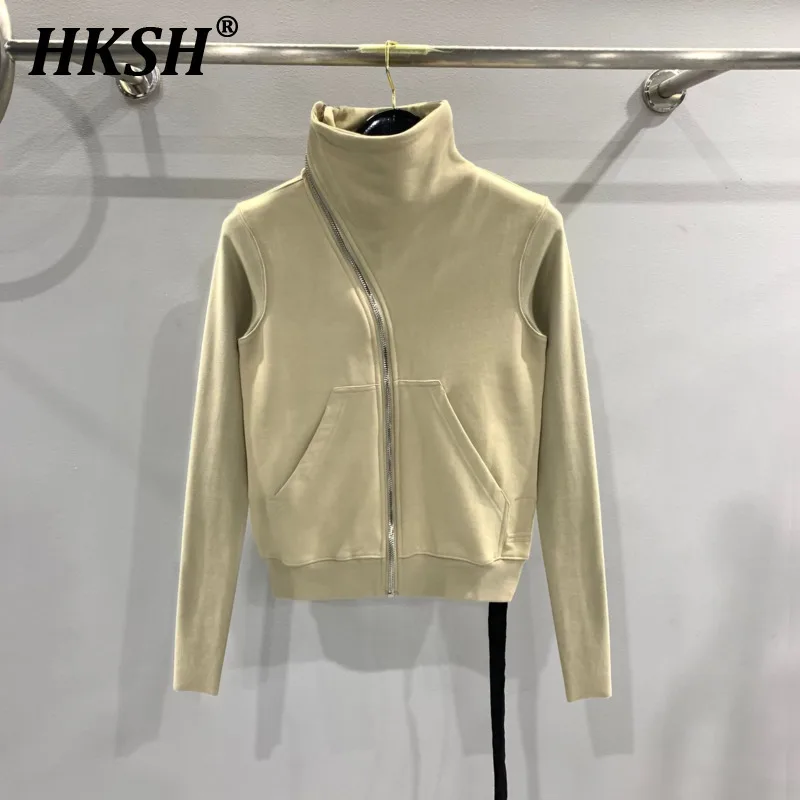 

HKSH Autumn Winter New Women Dark RO Style Double Strap Oblique Zipper High Collar Cotton Thicken Sweater Coat Chic Hoodie H2615