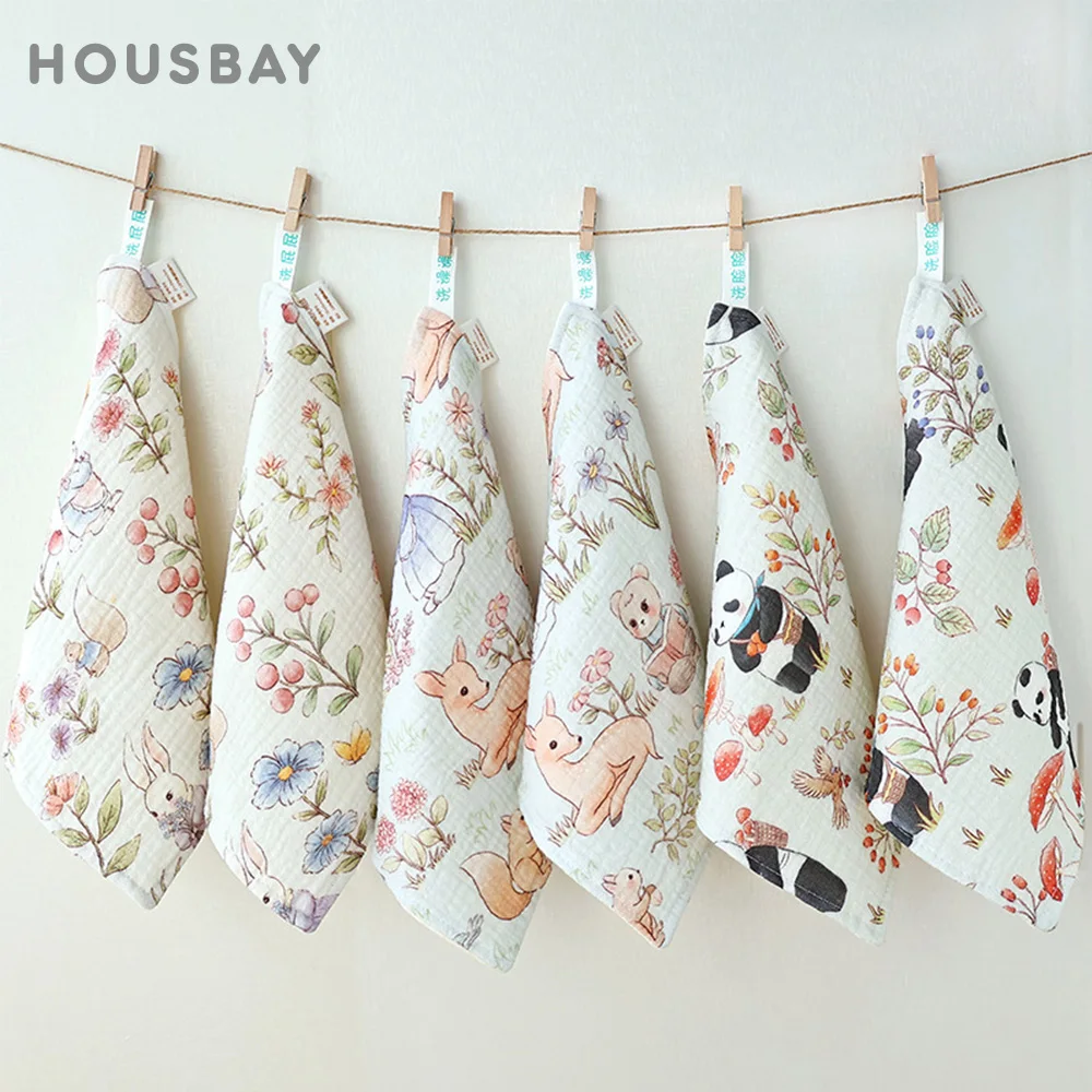 6Pcs/Set Wash Towel Baby Blanket 25*25Cm Cartoon Garden Pattern Soft Gauze Muslin Cotton Absorbent Infant Saliva Towel