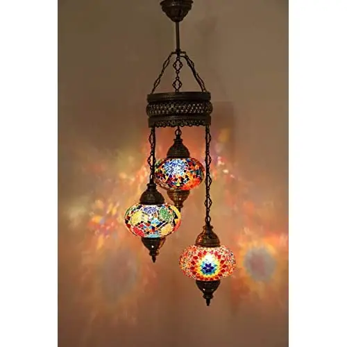 3 Big Size Globe Mosaic Chandelier Turkish Moroccan Night Art Boho Decor Lighting Lantern Ceiling Lamp Colourful Handmade Fixtur