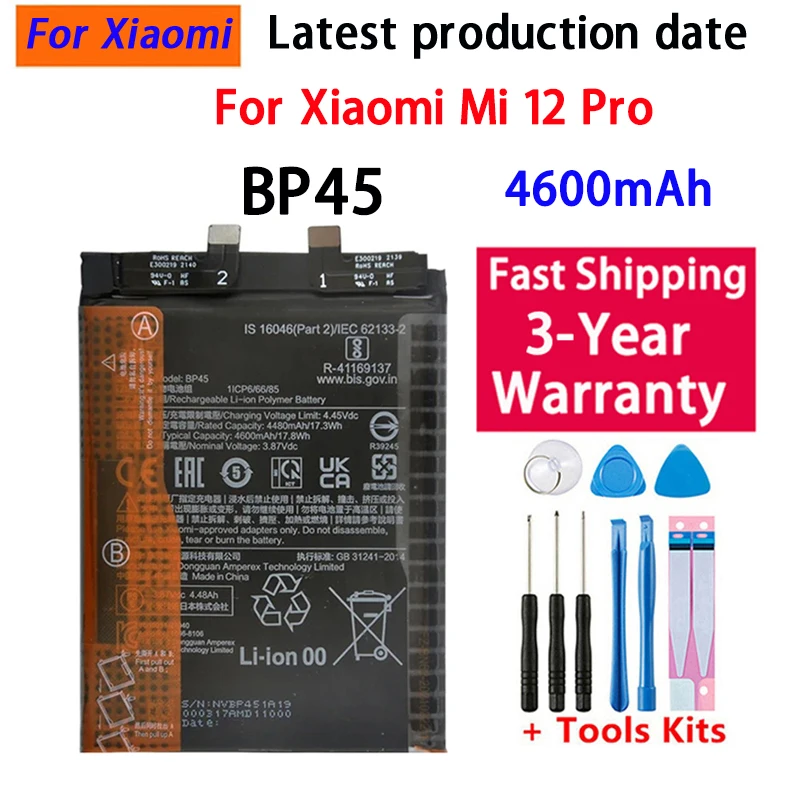 Fast Shipping New 4600mAh BP45 Battery For Xiaomi Mi12 Pro Phone Replacement Batteries With Free Tools High Quality