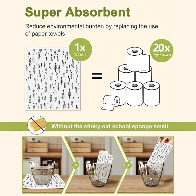 Toalhas de prato suecas com padrão, 6 peças, ecológicas, absorventes, para cozinha, reutilizáveis, laváveis, panos de limpeza