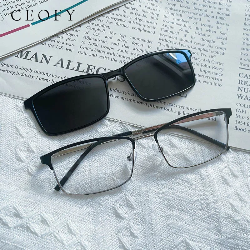 Ceofy Men Glasses Frame Fashion Sun Clip Polarized Brand Design Optical Myopia Prescription Narrow Eyeglasses Frame High Quality