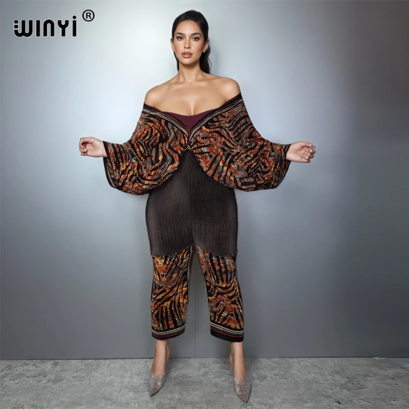 

WINYI Women's Slim Fit Pleated women's jumpsuits and rompers Abaya Dubai Style Luxury Party Wear Muslim Beach Holiday Fashion