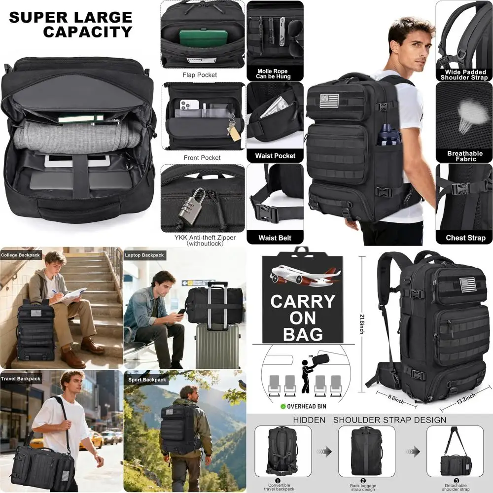 Mochila de Viaje de 40L para Hombre, Aprobada por la TSA, Duradera, Grande, para Fin de Semana, con Compartimento para Portátil de 17.3 Pulgadas, con Cierre, Mochila de Viaje AER