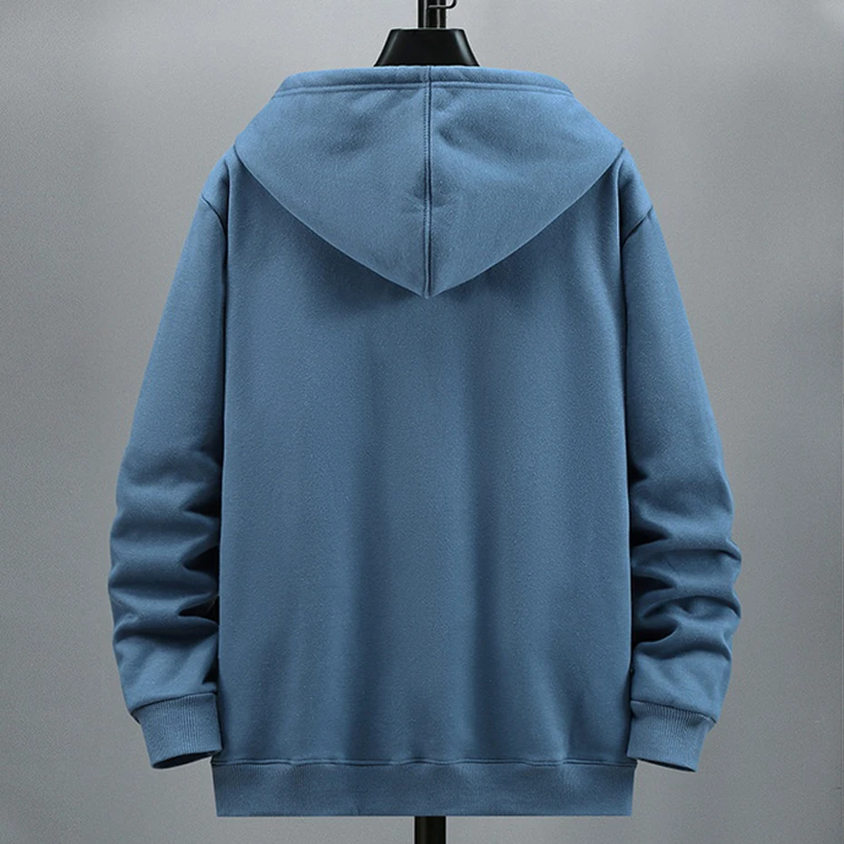 Big Size Hoodie Men Autumn Winter Fleece Hoodies Solid Color Jacket Zip Up Hoodies 12XL Blue Black Red Grey