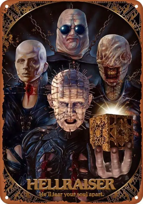 علامة Hellraiser معدنية من الألومنيوم ، ديكور Clive Barker ، لوحة حائط ، ملصق للمقهى ، البار ، المطعم ، السوبر ماركت ، هدية