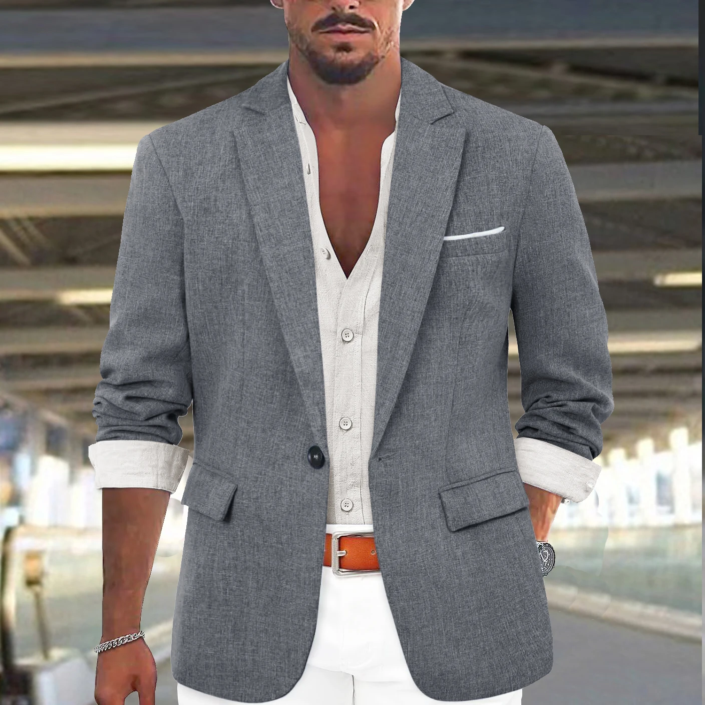 Men Blazer Casual Slim Fit Sport Coats One Button Lightweight Suit Jacket Fashion Classic Jackets for Men Wedding Business Coat