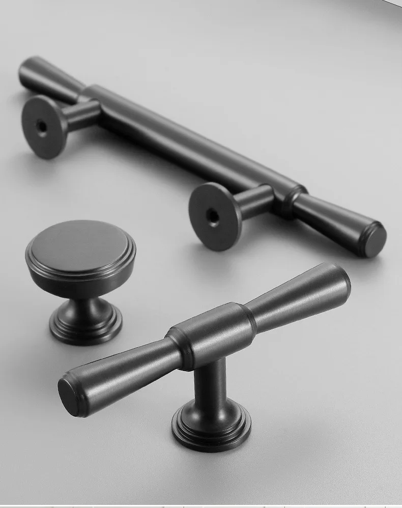 Solid Brass T Bar Cabinet Pull, Puxadores e alças de armário de cozinha simples, gaveta preta puxa, quarto moderno, tamanho multi