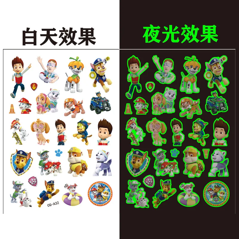 Paw Patrol Luminous Tattoo Anime Pat Patrouille Stickers Toys Children Body Temporary Fake Tattoos Waterproof Cartoon Party Gift