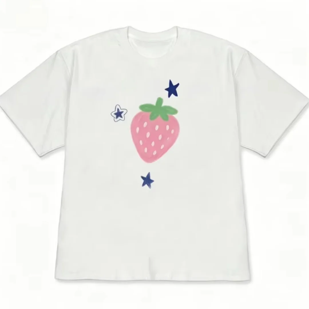 Women Top Y2k Clothing Girl Female Hand Drawn Strawberry Print Cute Star Graphic 2000s Clothes Y2k Tops Women's T-shirts