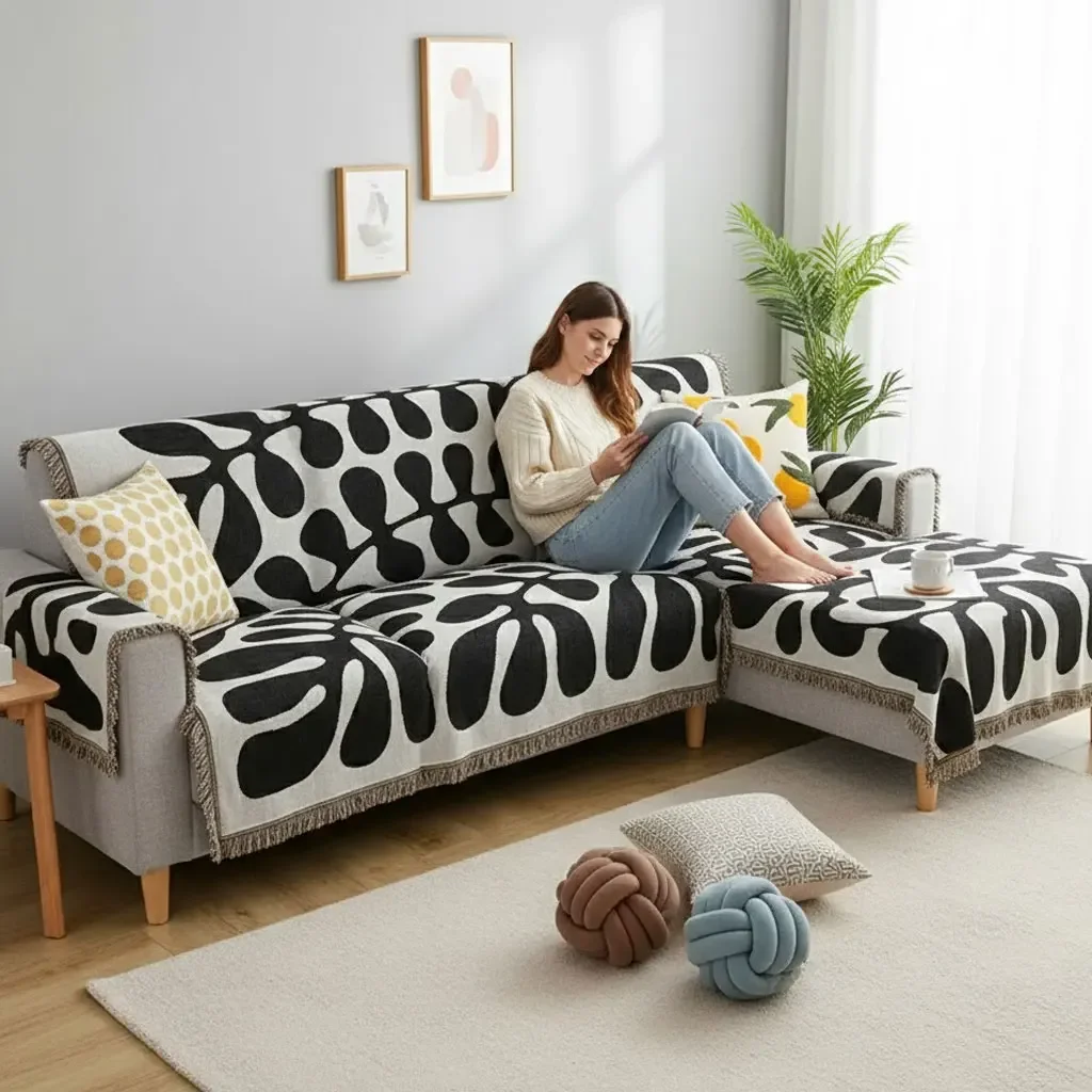 

Vintage American Woven Throw Blanket | Rustic Sofa Cover & Bed Runner | Versatile Cotton Tapestry for Camping & Home