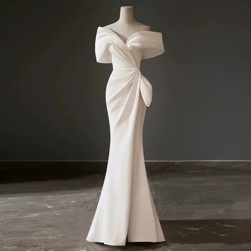 

Off The Shoulder Satin Luxurious French Wedding Dresses Sweetheart High-end Evening Gown Zipper Back Vintage Vestidos De Novia