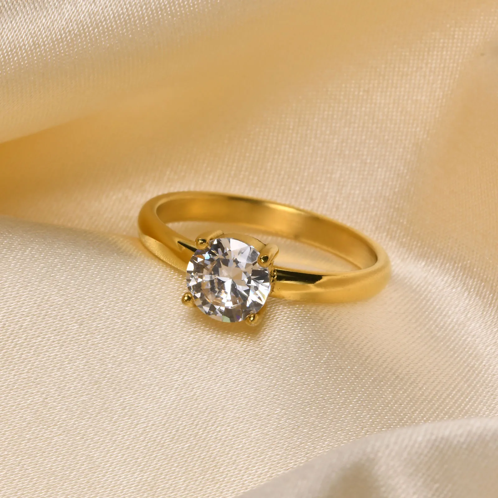 2mm Cubic Zirconia Engagement Ring for Women, Eleganet Oval CZ Stone Stainless Steel Wedding Gift image 5