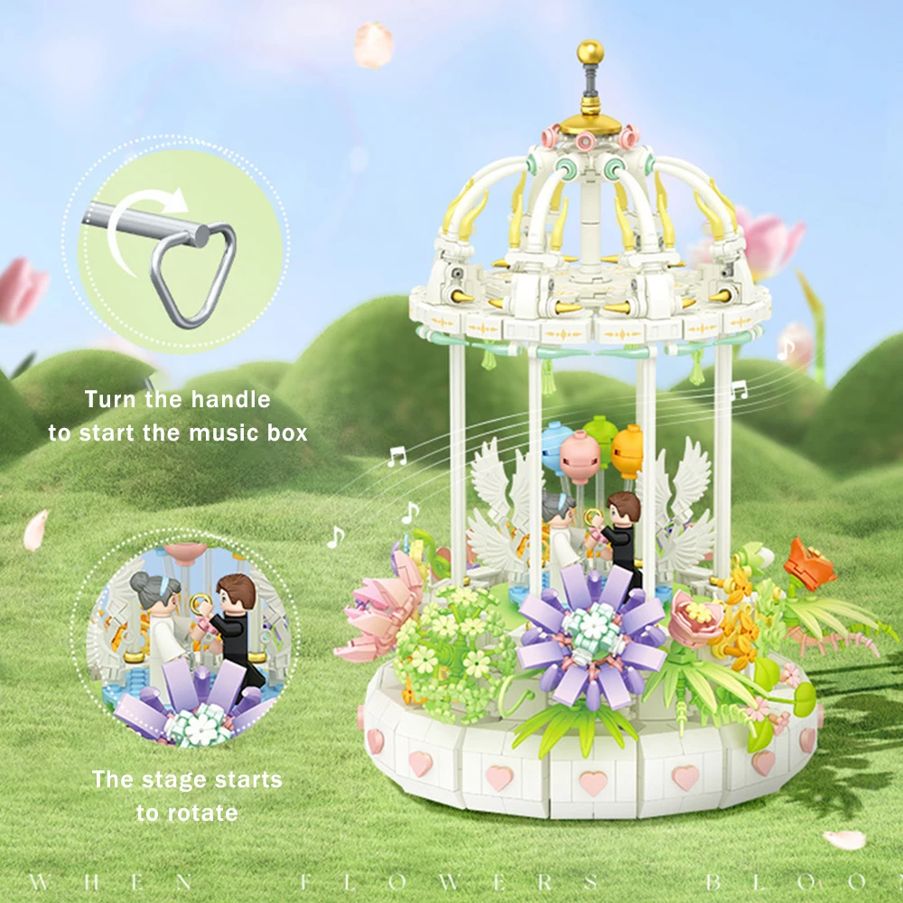 Wltoys 1352pcs Building Blocks Wedding Rotating Music Box Model Building Block for Love Gifts Toy With Box