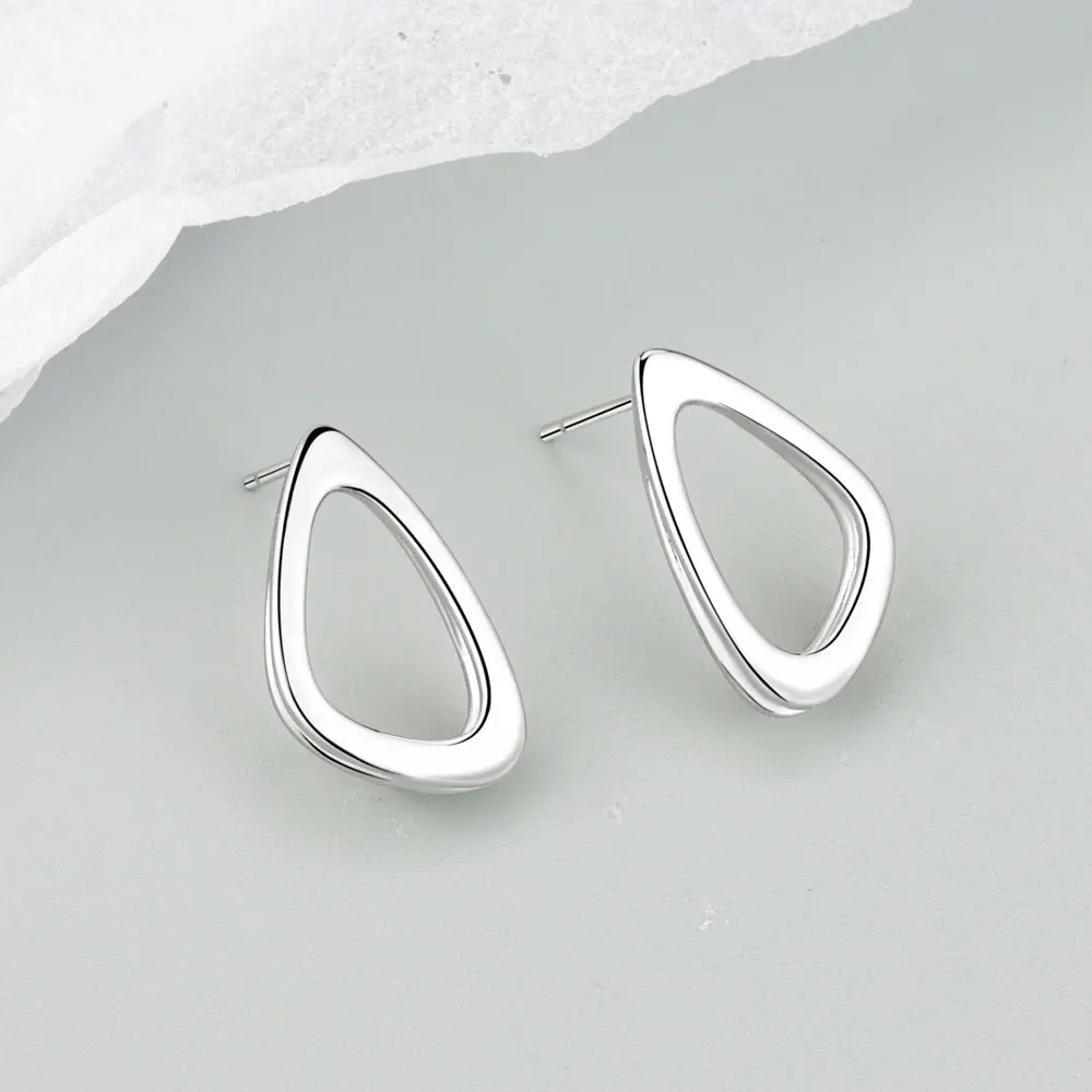 QMCOCO Silver Color Retro Simple Design Triangle Geometry Earrings For Women Pierced Push-Back Earstud Trendy Jewelry Gifts