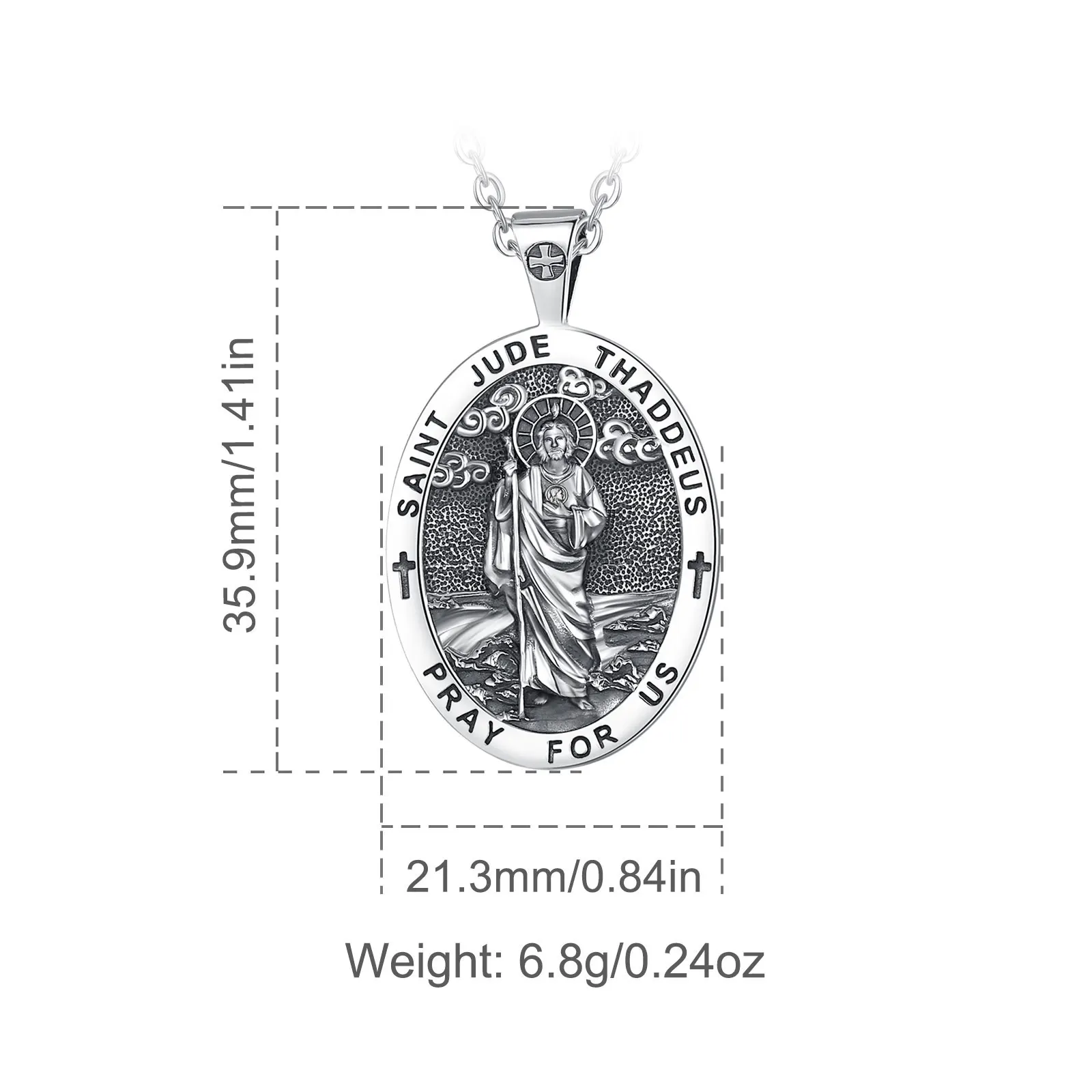 Eudora 925 Sterling Silver Saint Jude Thaddeus Necklace Vintage Embossed Cross Pendant for Men Women Religious Jewelry Fine Gift