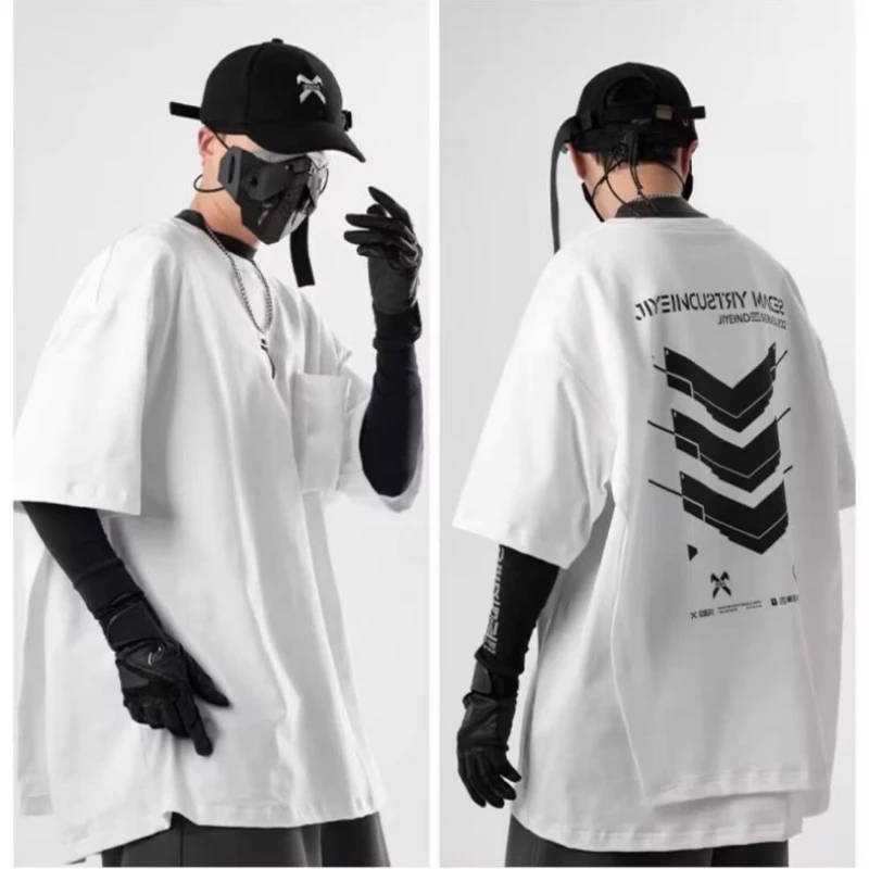 Y2k Techwear Men T Shirts Cape Design Fashion Casual Anime Harajuku Streetwear Short Sleeves Tops Tee Shirts for Men Oversized