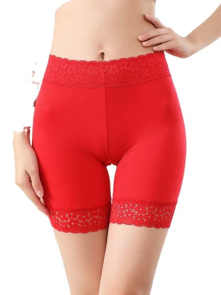 Red Ice Silk apewear Briefs Women's High Waist Cotton Crotch Lace  Se Pants Breathable Base Layer Trendy orts