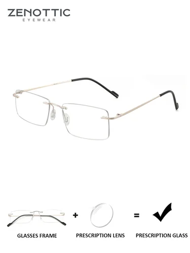 ZENOTTIC (talla S), gafas graduadas sin montura a la moda, gafas ópticas para hombres y mujeres para foto de luz azul antiluz de Metal de alta calidad