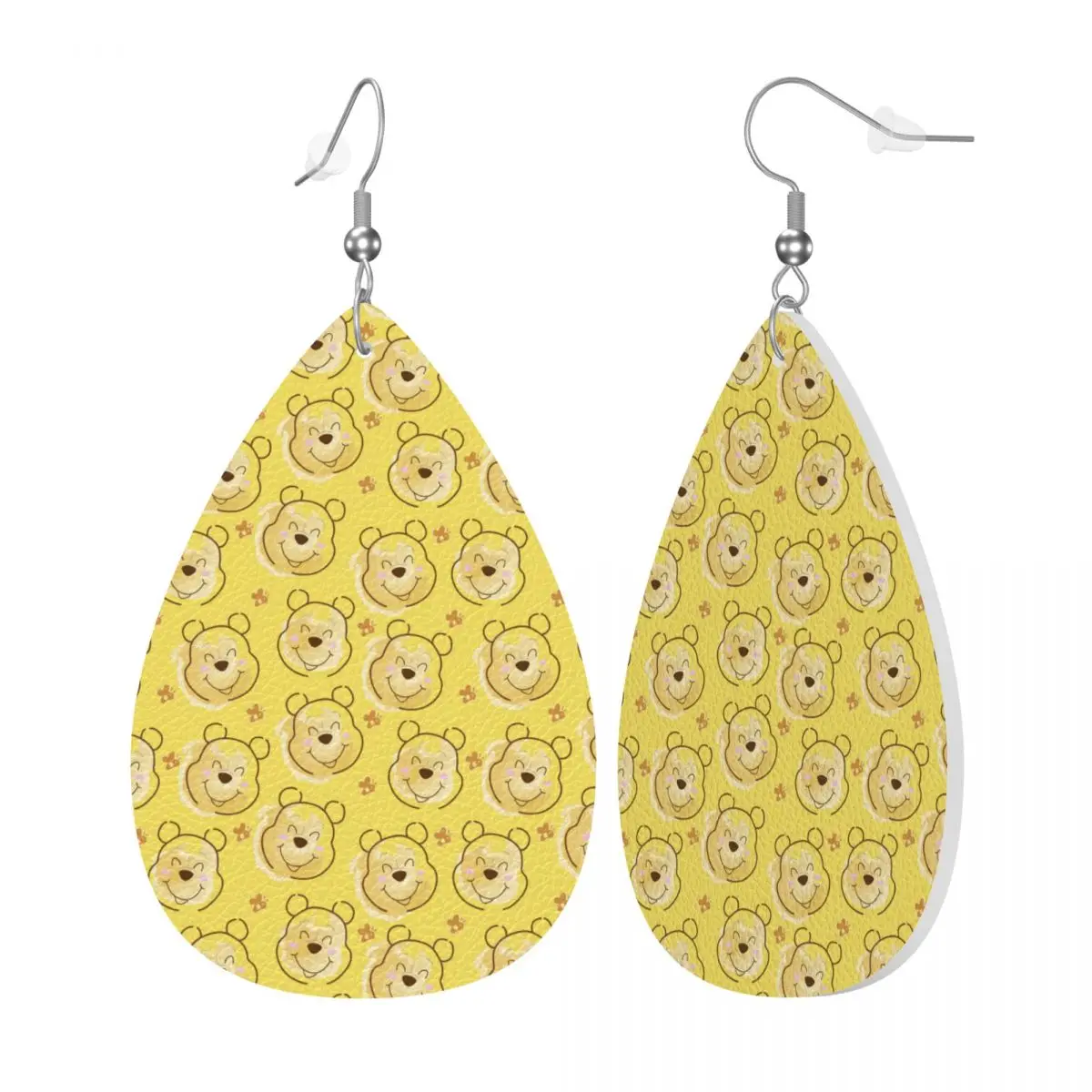 Custom Winnie The Pooh Leather Earrings for Women Teardrop Dangle Earrings Jewelry Accessories view 2