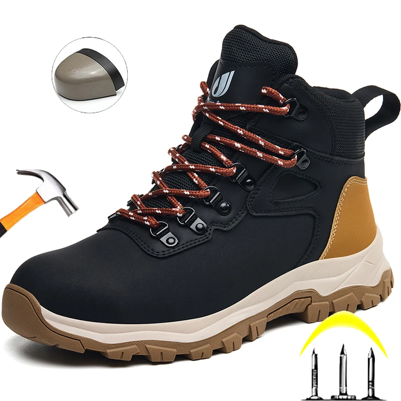 

Мужская защитная обувь, рабочие ботинки со стальным носком, неразрушимые противоударные ботинки, водонепроницаемые нескользящие ботинки, походные промышленные ботинки