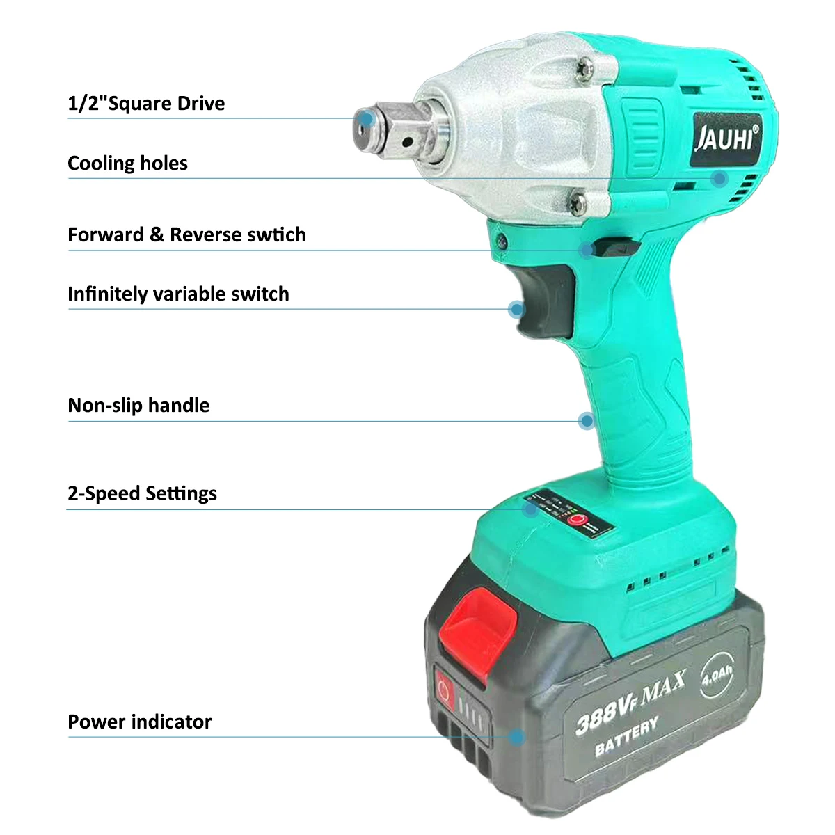 JAUHI 320N.m Cordless Electric Impact Wrench Brushless Electric Wrench Hand Drill Socket Power Tool For Makita 18V Battery