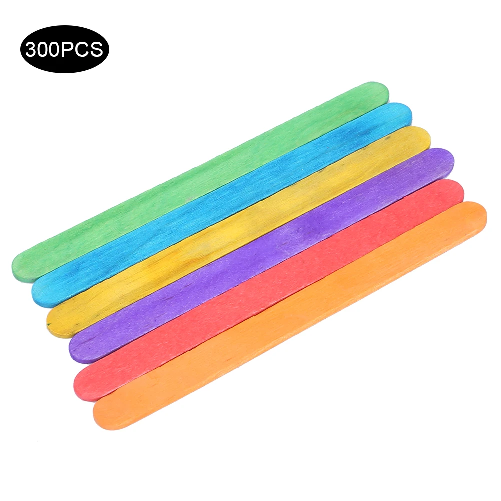 300Pcs Colorful Ice Cream Sticks Manual Craft DIY Wooden Ice Bar Stick For Home Summer Party