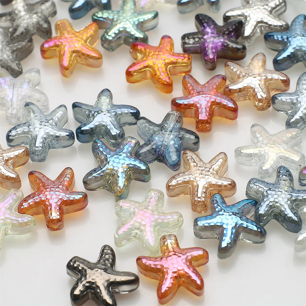 New Starfish Electroplating Magic Color 14mm diy Ornament Accessories Middle Hole Glass Pendant Earring Bracelet Accessories