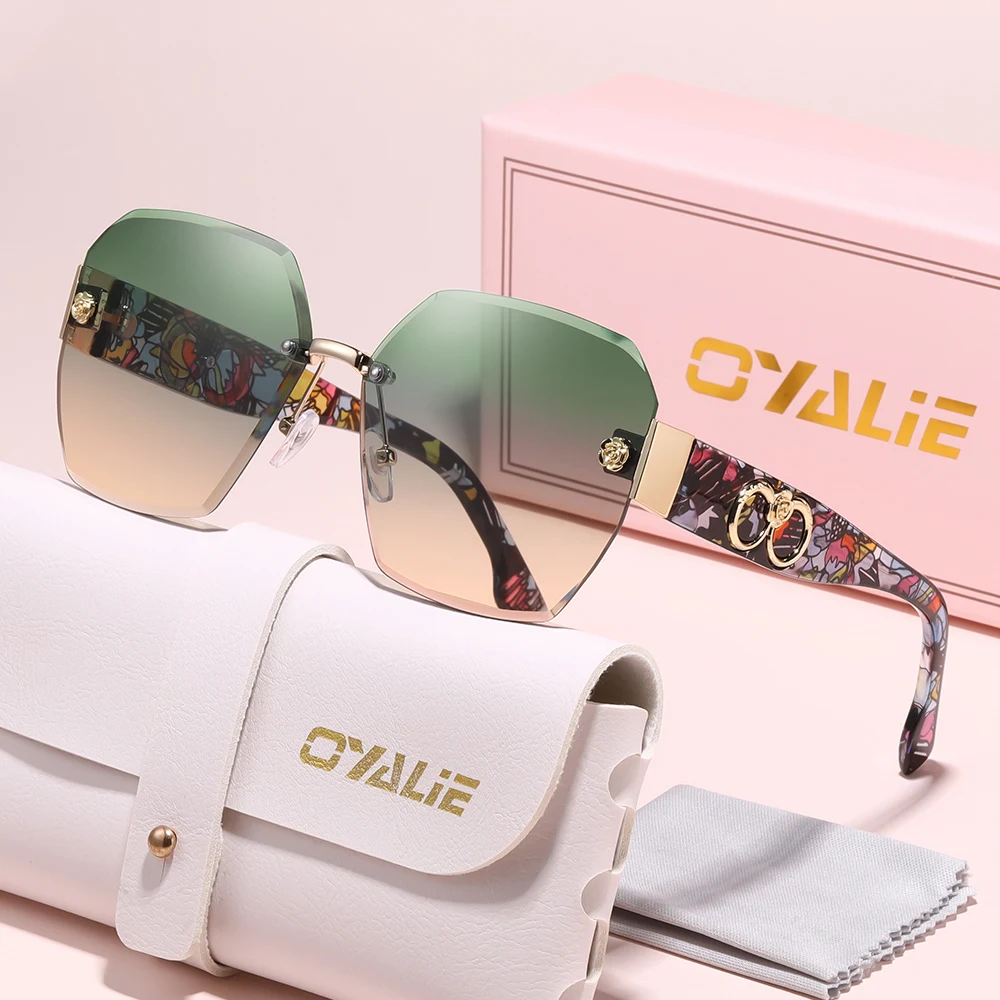 Oyalie Modische Große Rahmenlose Sonnenbrille, die den traditionellen Rahmenrahmenismus durchbricht, Rahmenlose Kanten-Schneidetechnologie definert die neuen Grenzen der Mode neu. Geeignet für