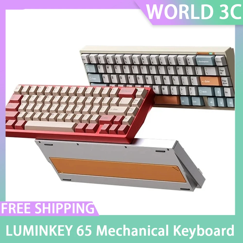 

Клавиатура Luminkey 65 из алюминиевого сплава, игровая механическая клавиатура с тремя режимами, с горячей заменой, с прокладкой, эргономичная, для ПК, геймеров, Mac