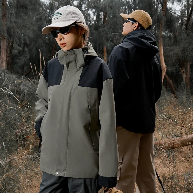 

Patchwork Windbreaker Overcoat Men Women Cargo Jacket Outdoor Mountaineering Sport Coat Windproof Waterproof Hooded Hiking Coats
