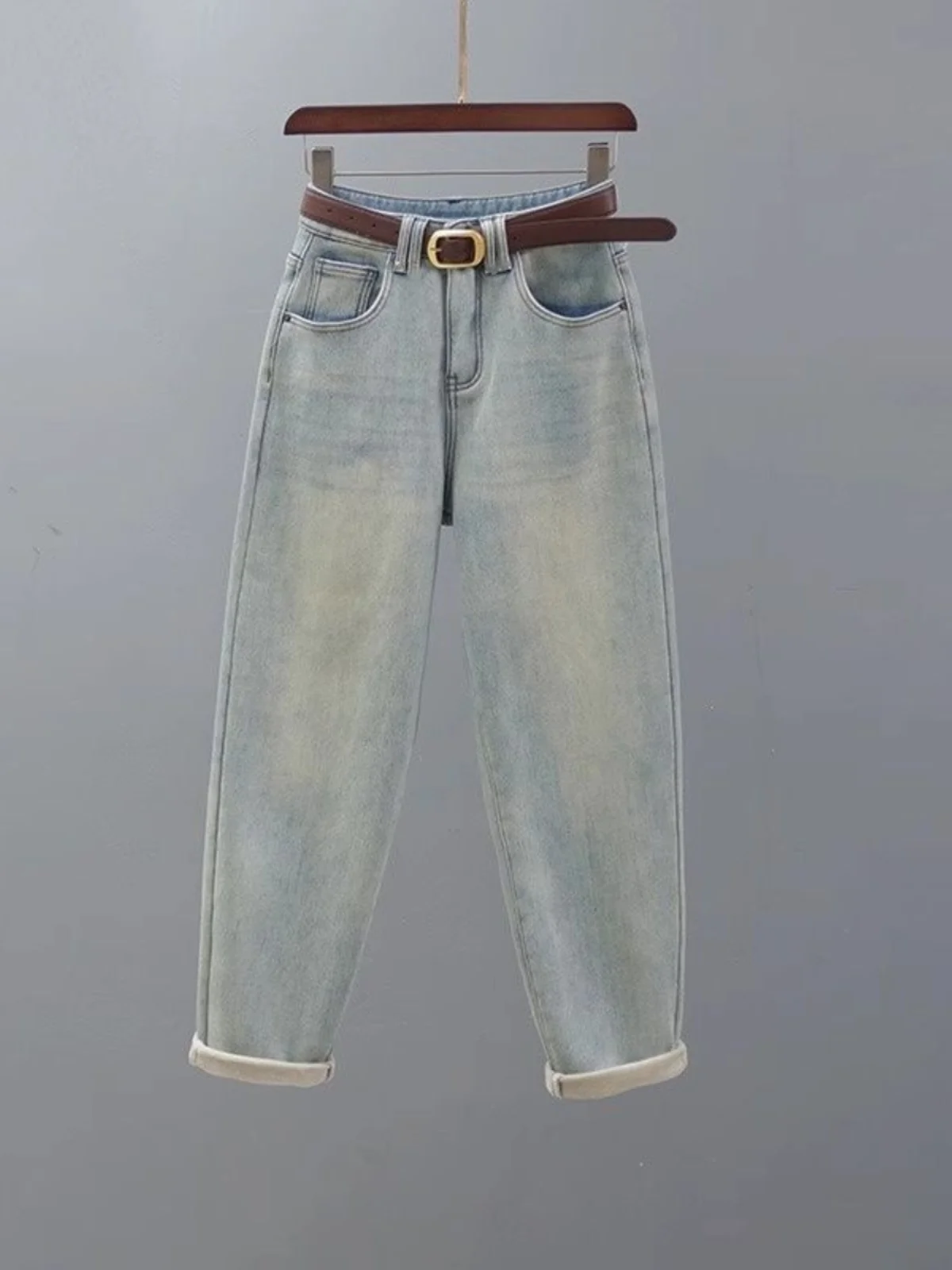 

Thickened Fleece High Waist Blue Jeans Women's Loose Casual Harlan Carrot Pants Autumn Winter New Style Straight Leg Jeans