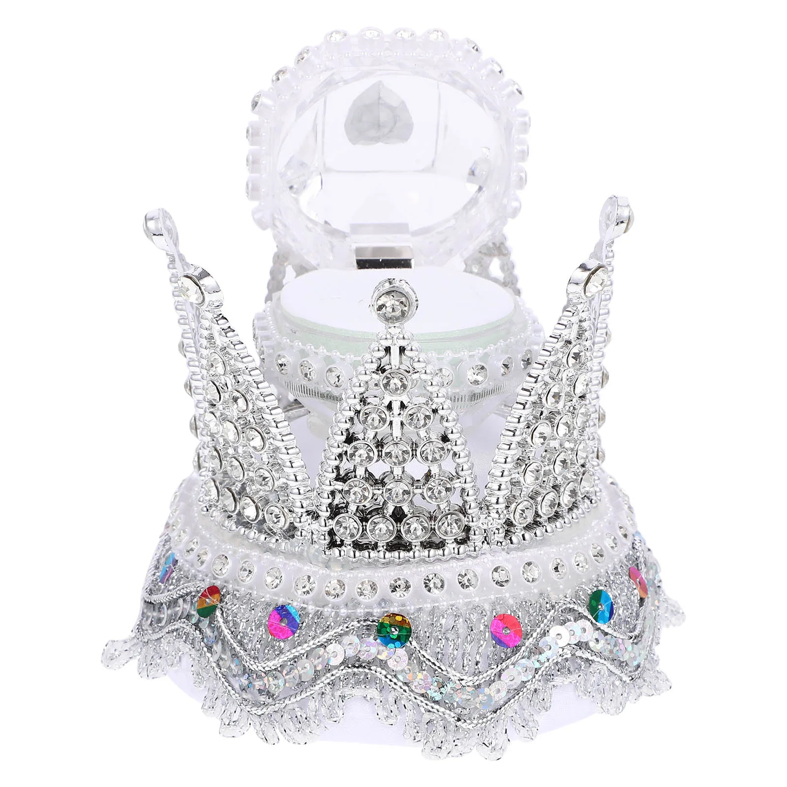 

Luxury Crown Design Ring Box with Rhinestones Wedding Ring Case for Ceremony Compact Jewelry Display Box for Bridal Shower Gift