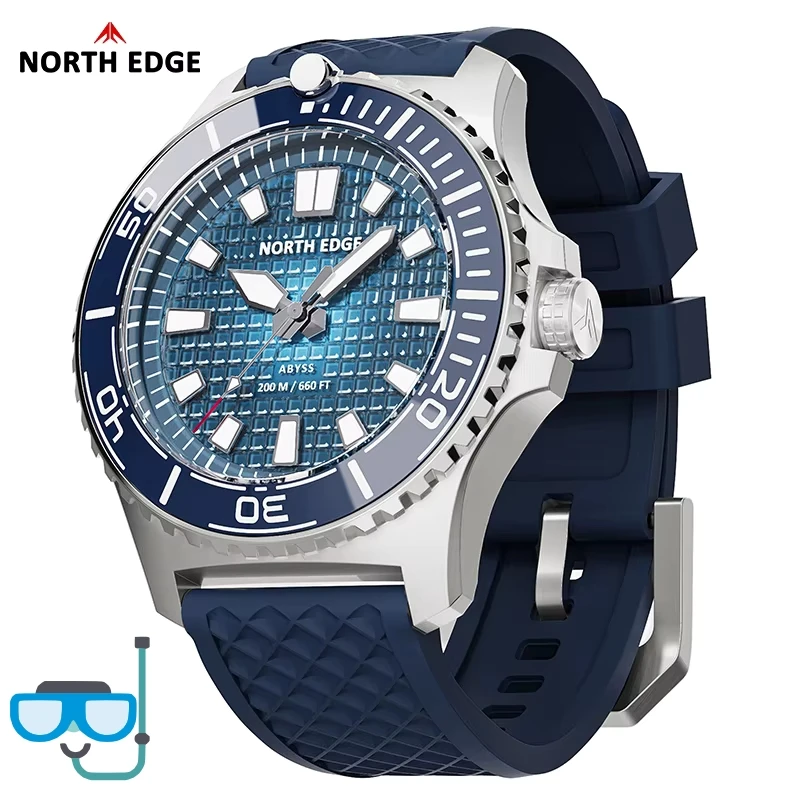 NORTH EDGE 2026 NEW ABYSS Solar Powered Dive Quartz Luxury Watch 200M Waterproof Dive Sports Watches 316L Steel 180+ Day Power