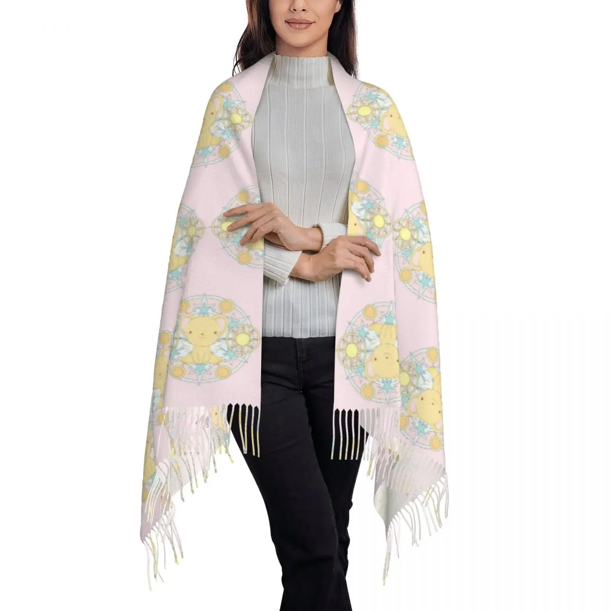 Kero Sakura Card Captor Kawaii Scarf Tassel Scarves Women Soft Warm Shawls and Wraps Long Fall Winter Shawl Wrap