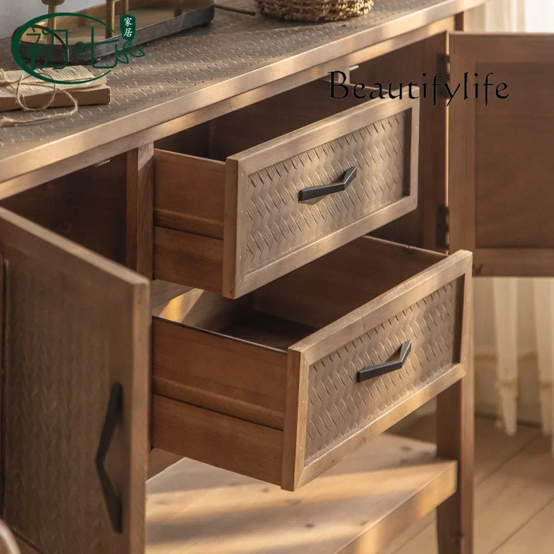 BJ American Retro Porch Cabinet Old Wood Color Foyer Shoe Cabinet Small Apartment Living Room Home Decoration Storage