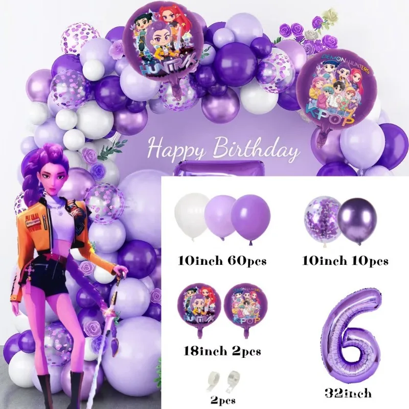 K-Pop Birthday Party Decorations, Purple Pink Balloon Garland Kit with Foil Balloons & Happy Birthday Backdrop Party - view 5