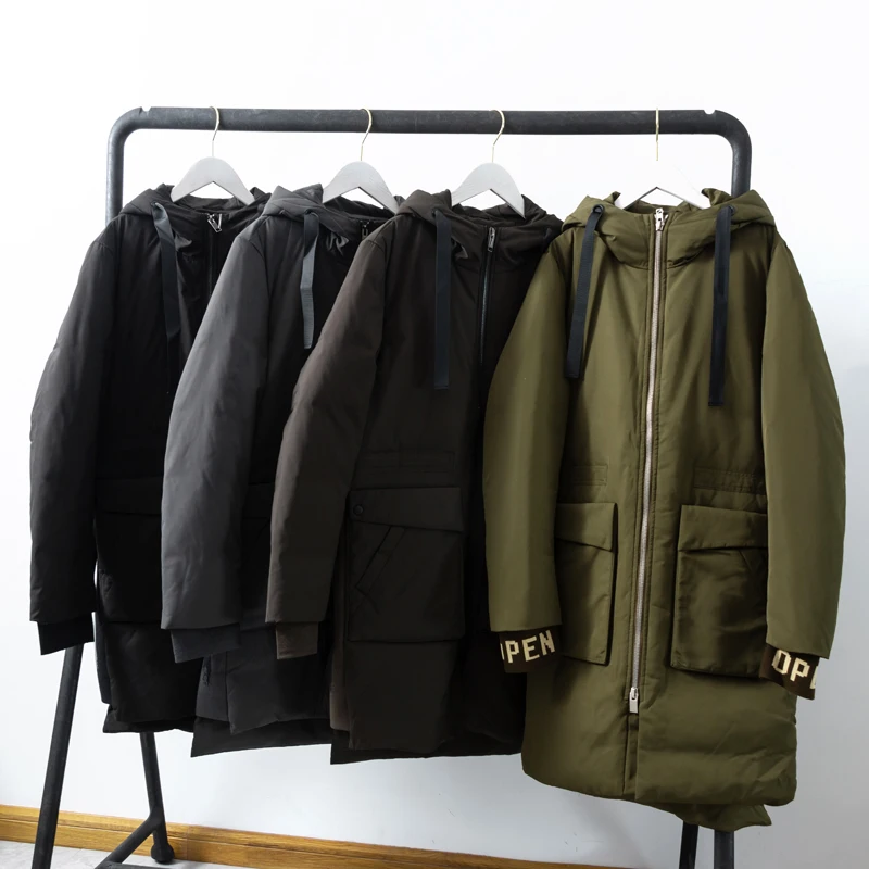 

Faionable Men's Mid-Length Hooded down Jaet Warmth Outerwear Coat Youth Trendy Winter Coat Thiened ey Du down Filling