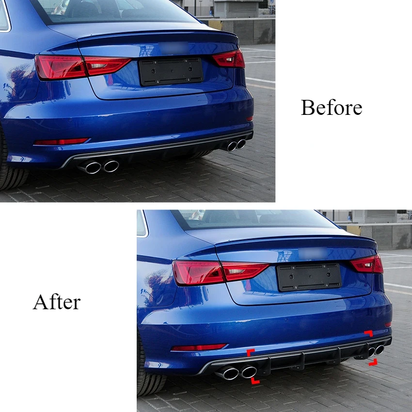 For Audi S3 8V Sedan 2013 2014 2015 Car Rear Bumper Lip Diffuser Spoiler Accessories Guard Protector Cover Parts Tuning Body Kit