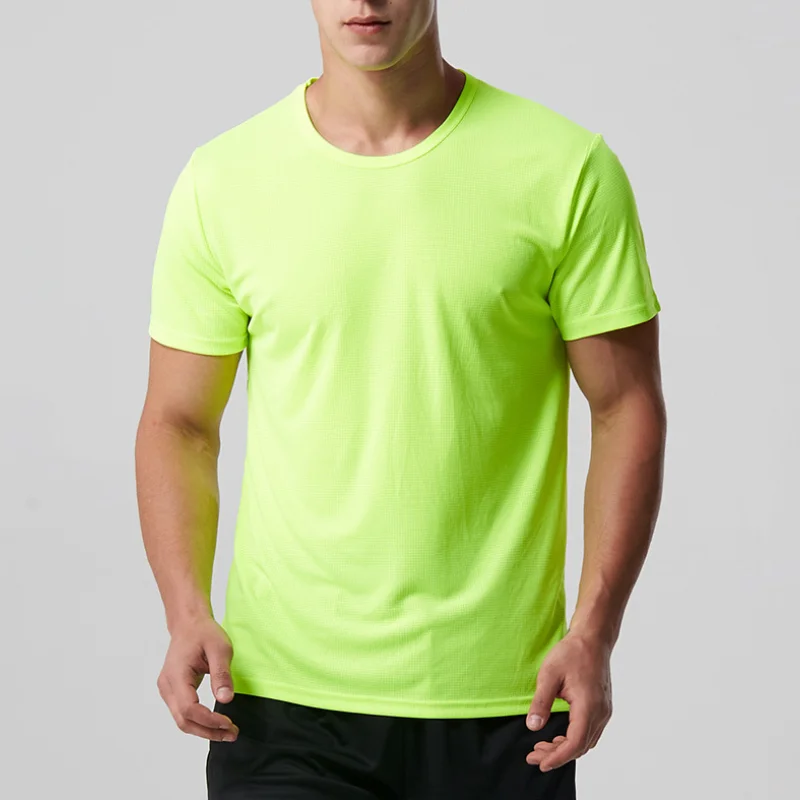 Men's quick drying T-shirt thin small checkered round neck short sleeved outdoor marathon running training sweat absorbing and b