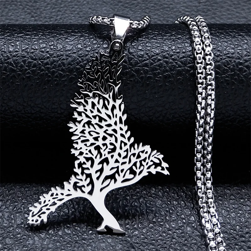 Hummingbird Pendant Necklace for Women Men Stainless Steel Silver Color Bird Tree of Life Necklaces Jewelry collar mujer N2018