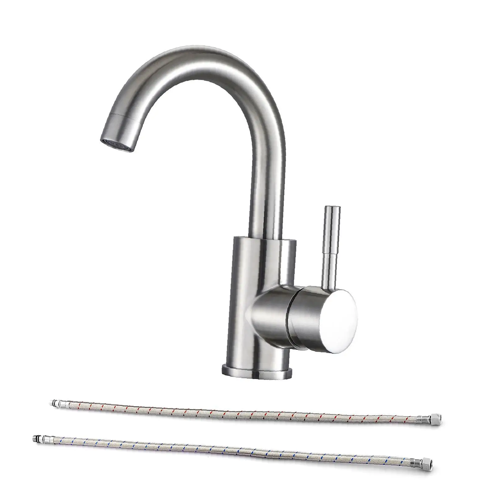 

Stainless Steel Single Hole Bathroom Faucet Mixer Brushed Nickel Finish High Spout Basin Tap for Washbasin