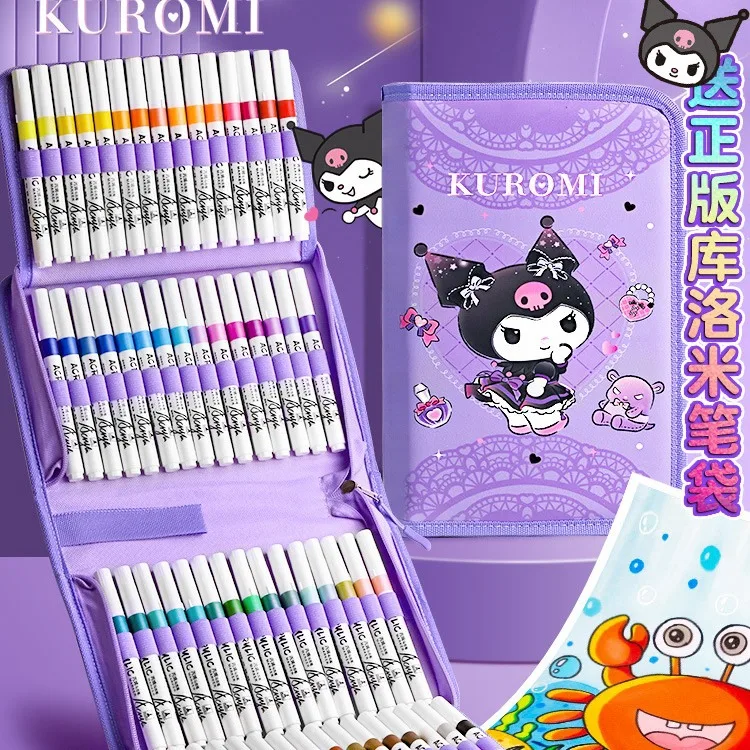 MINISO 2024 New Sanrio Kuromi Acrylic Marker Storage Box Pencil Case for Elementary School Girls Color Pen Storage Bag Multi-fun