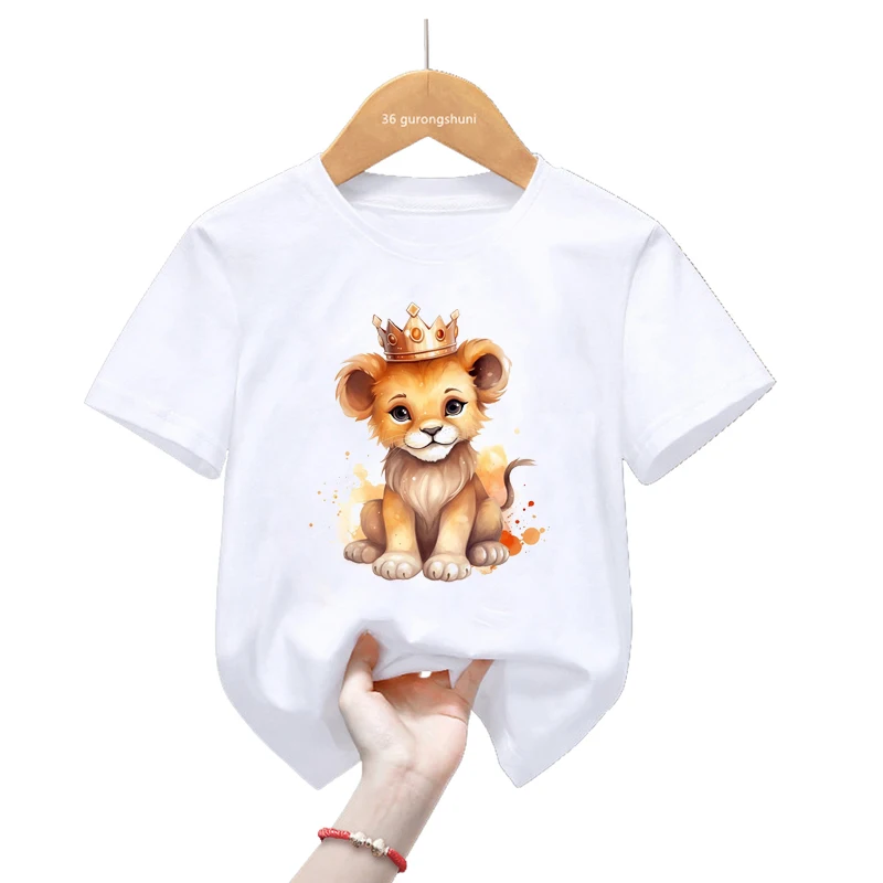 

Kawaii Lion Crown Animal Printed T Shirt Girls/Boys Funny Kids Clothes Summer Tops Fashion Short Sleeve T-Shirt Harajuku Shirt