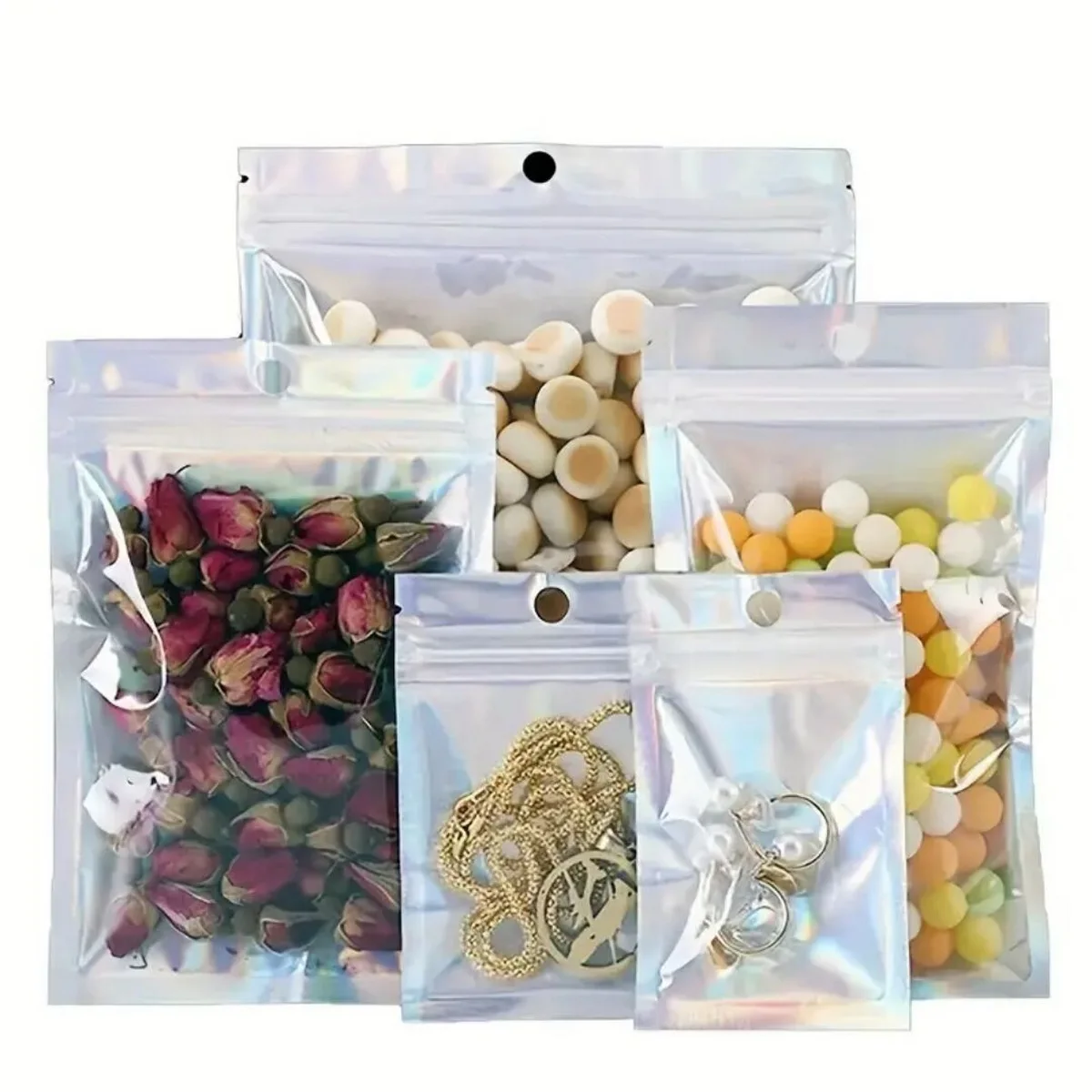 Self-sealing Holographic Bags, Mini Laser Jewelry Storage Bag, Laser Ribbed Bag Gradient Plastic Bag