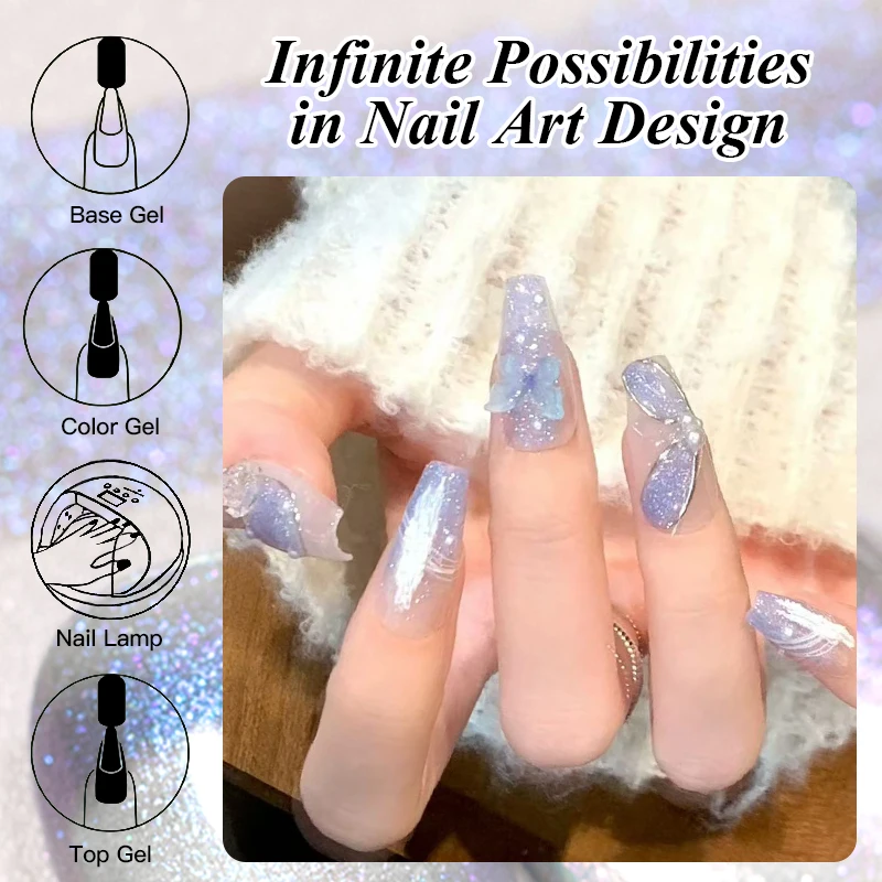 7ml Aurora Glitter Gel Lakier do Paznokci Manicure Vernis Efekt Perłowy Półtrwały Lakier UV LED Długotrwały Żel do Paznokci DIY Akcesoria do Paznokci